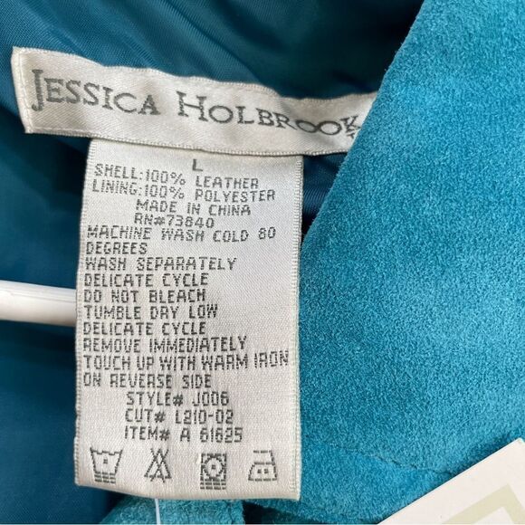 NEW WITH TAGS JESSICA HOLBROOK COAT IN MACHINE WASHABLE TEAL LEATHER - Picture 5 of 6